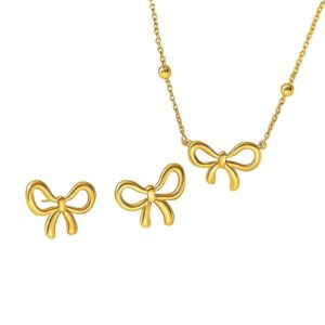 Gold-Tone Bow Pendant Necklace & Earring